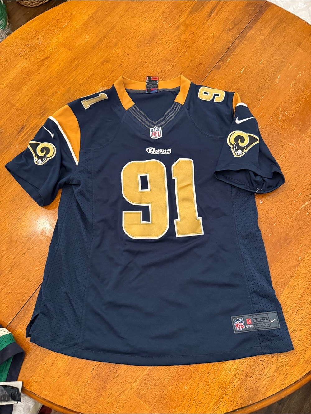 Nike Los Angeles Rams #91 Navy and Gold Women's Jersey Chris Long stitched